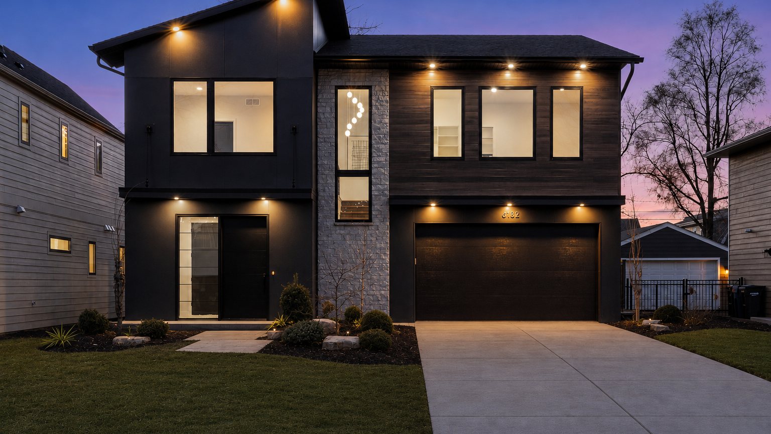 6132 Oaklawn Avenue, Edina — front elevation at dusk